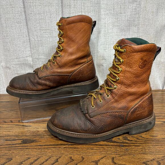 Georgia Boot Farm & Ranch G7013 Men’s 11W Brown Leather Work Boots Logger Kiltie - Picture 2 of 9